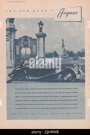Mark V Jaguar old vintage advertisement from a UK car magazine 1949 Stock Photo