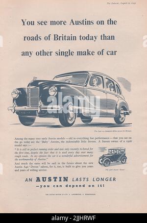 Austin A40 old vintage advertisement from a UK car magazine 1949 Stock Photo