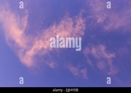 Pink soft sky clouds background blue atmosphere wind evening landscape ...