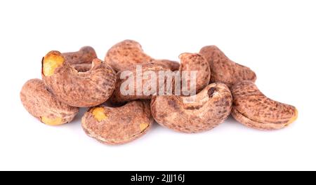 Cashew nuts in shell isolated on white background. Roasted and salted cashew nuts Stock Photo
