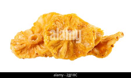 Dried candied pineapple rings isolated on white background. Clipping path Stock Photo