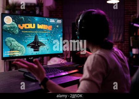 Modern player live streaming video games play on computer, having fun with  rpg tournament. Young adult playing online action shooting game with  multiple players on pc, shooter challenge Stock Photo - Alamy