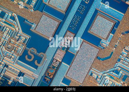 Microchip surface, light micrograph Stock Photo