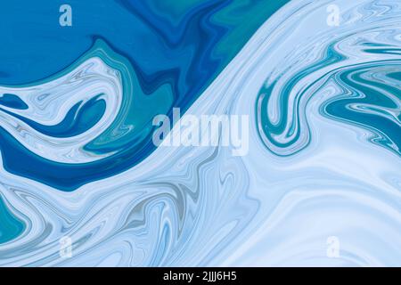 Blue Waves Abstract Liquid Marble, Elegant, Texture, Luxury and Simple Background, Liquid marble design abstract painting White and Blue Background Stock Photo