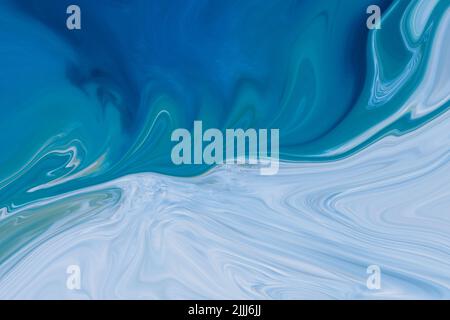 Fluid Art Liquid White And Blue Abstract Paint Drips And Wave