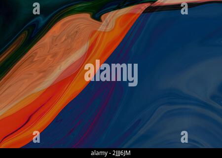 Blue and Orange, and Green Waves Abstract Liquid Marble, Elegant Texture Background. Luxury and Simple Background, Liquid marble design abstract paint Stock Photo