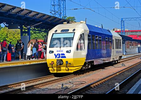Kyiv Boryspil Express - Pesa 620Ì aeroport train shuttle on August 26, 2019 in Kiev, Ukraine. Rail link between Boryspil International Airport. Stock Photo