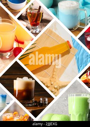 Collage with many different drinks Stock Photo