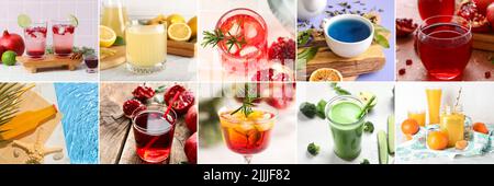 Collage with many different drinks Stock Photo