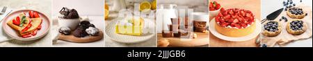 Collage of delicious desserts on table Stock Photo