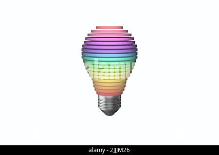multi colored coloured light bulb lightbulb concept rainbow multi-color multi-colour light bulb cut out isolated Stock Photo