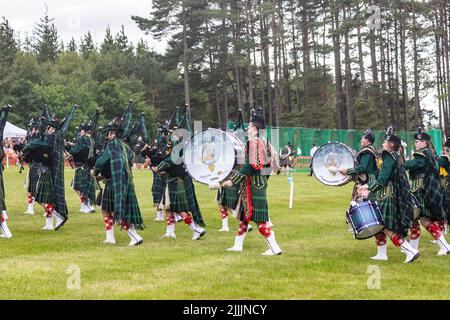 Highland games being held in Tomintoul Moray on 17 July 2022, Scotland,scottish band and musicians perform at the Highland Games,UK Stock Photo