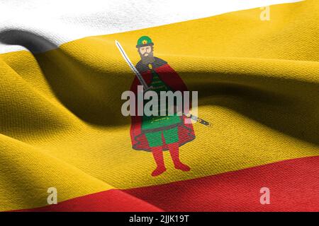 3D illustration flag of Ryazan Oblast is a region of Russia. Waving on the wind flag textile background Stock Photo