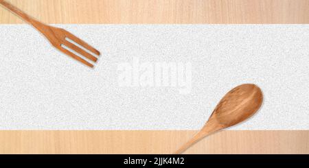 Topview of Set Cooking Wooden Utensils on Table Background Stock Photo