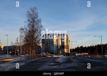 UMEA, SWEDEN ON DECEMBER 20, 2016. View of a modern residential area during the winter solstice time. Daylight. Editorial use. Stock Photo