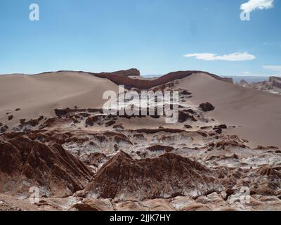 A beautiful view of sand dunes and rock formations in Valle de la Luna, Chile Stock Photo