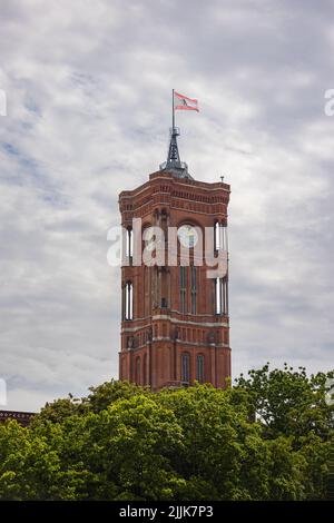 Berlin, Germany - June 29, 2022: The red town hall (Rotes Rathaus), Imposing city hall in Neo-Renaissance style. Located near the Alexanderplatz and t Stock Photo