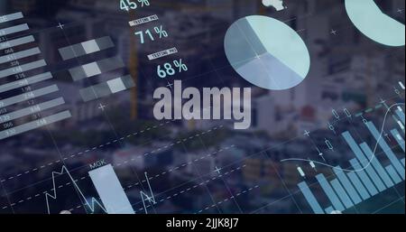 Image of data processing over cityscape Stock Photo