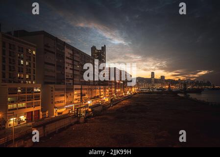 A beautiful view of buildings in Yau Tong, Hong Kong at sunset Stock Photo