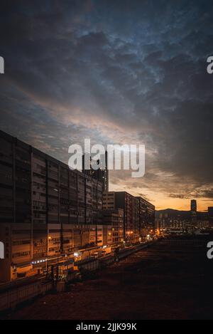 A beautiful view of buildings in Yau Tong, Hong Kong at sunset Stock Photo