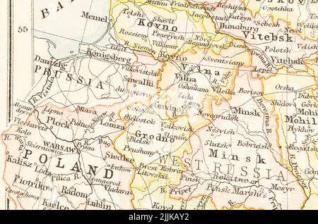 c.1891 atlas map of Baltic states - Estonia, Latvia (Livonia ...