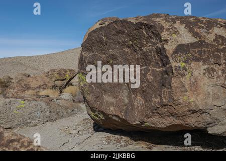 Ash Springs, Nevada is home to petroglyphs accessible by an easy trail. Stock Photo