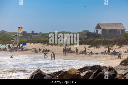 People enjoying the beach and ocean at Ditch Plains Stock Photo