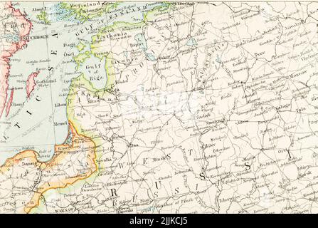 1920s map of Kurland / Courland and Suwalki town (modern land passage ...