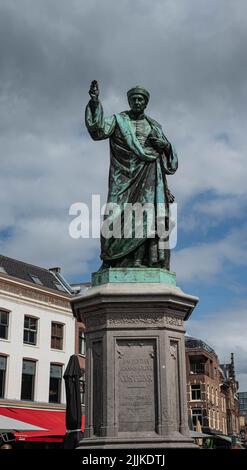 Statue of Laurens Janszoon Coster on the Grote Markt in the center of Haarlem in the Netherlands Stock Photo