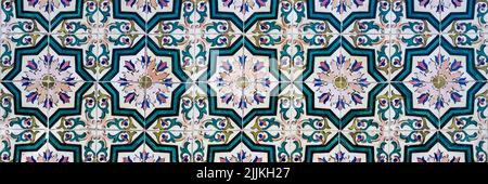 Azulejos in Portugal, detail on a typical house, colorful background Stock Photo