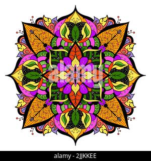 Mandalas geometric pattern, Warm Mandala,Rainbow Flower of Life with Lotus, Flower of Life in Lotus Stock Photo