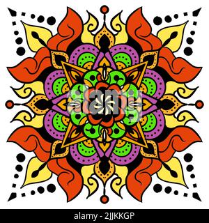 Mandalas geometric pattern, Warm Mandala,Rainbow Flower of Life with Lotus, Flower of Life in Lotus Stock Photo
