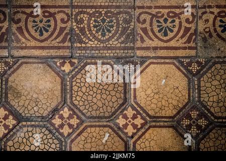 Close up on a pattern of old retro floor tiles Stock Photo