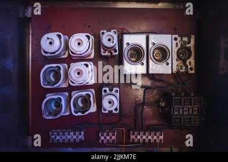 Fuse box with old type of fuses Stock Photo