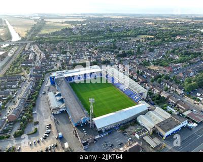 Peterborough, UK. 27th July, 2022. An aerial shot of the home of Peterborough United, The Weston Homes Stadium, London Road, Peterborough, Cambridgeshire, UK, on July 27, 2022 Credit: Paul Marriott/Alamy Live News Stock Photo