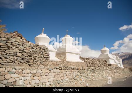 The chortens in the Himalayan roads in Ladakh, India Stock Photo