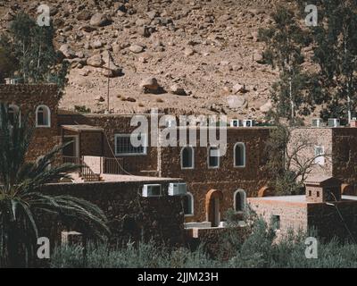 An old fortress with a background of a hill with big rocks Stock Photo