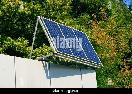 solar panel block closeup, modern photovoltaic cells with clipping path. new renewable industrial equipment diversity Stock Photo
