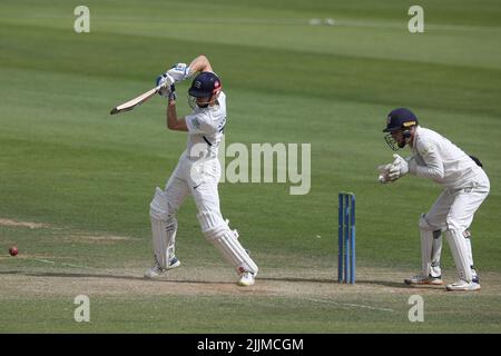 John Simpson of Middlesex during the LV= County Championship match between Durham County Cricket Club and Middlesex County Cricket Club at the Seat Unique Riverside, Chester le Street on Wednesday 27th July 2022. (Credit: Robert Smith | MI News) Credit: MI News & Sport /Alamy Live News Stock Photo