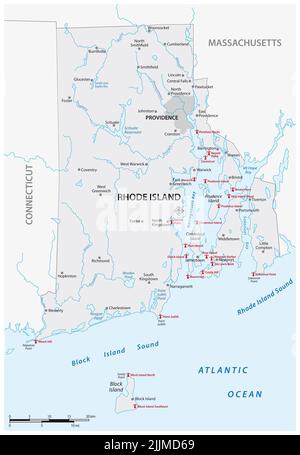 Lighthouse Vector Map of Rhode Island, United States Stock Photo