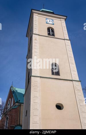 Bell tower of Saint Adalbert and Saint Stanislaus - The Fara Church in Rzeszow city, southeastern Poland, capital of Subcarpathian Voivodeship Stock Photo