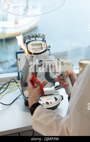 A vertical shot of a scientist doing a research in a laboratory Stock Photo