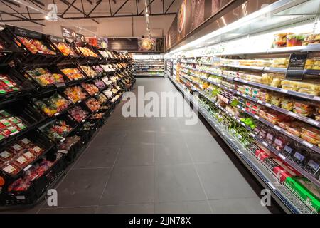 A closeup of the Interior of Woolworths grocery store Stock Photo