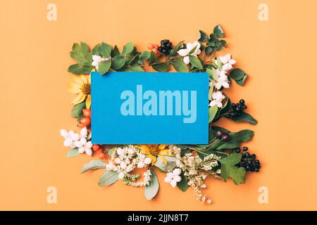 blue empty paper holiday greeting floral decor Stock Photo