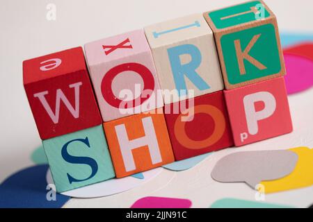 word workshop coaching -  wood cubes Stock Photo