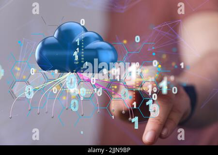A business concept of Big 3d data cloud digital in the hand Stock Photo