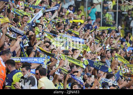 ISTANBUL, TURKEY - JULY 27: fans of Fenerbahce during the Champions League Qualification match between Fenerbahce and Dinamo Kiev at Sukru Saracoglu Stadium on July 27, 2022 in Istanbul, Turkey (Photo by Orange Pictures) Stock Photo