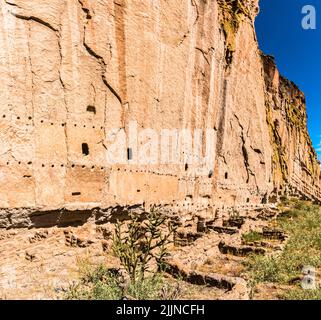 Remains of Ancient Puebloan Cave Dwellings, Bandelier National Monument, New Mexico, USA Stock Photo