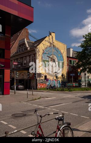 The city of Hamburg with detailed pop art mural on the wall Stock Photo