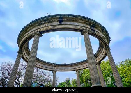 A low angle shot of the Kiosk of the Central Park of Quetzaltenango, Guatemala in blue sky background Stock Photo